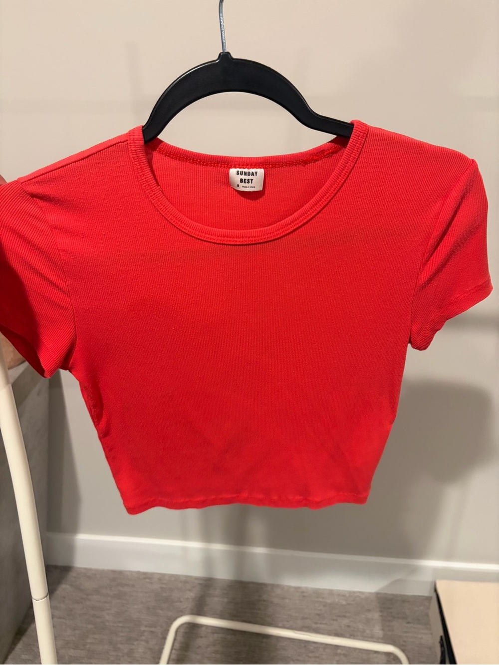 Sunday Best Red Ribbed Short Sleeve Crop Top